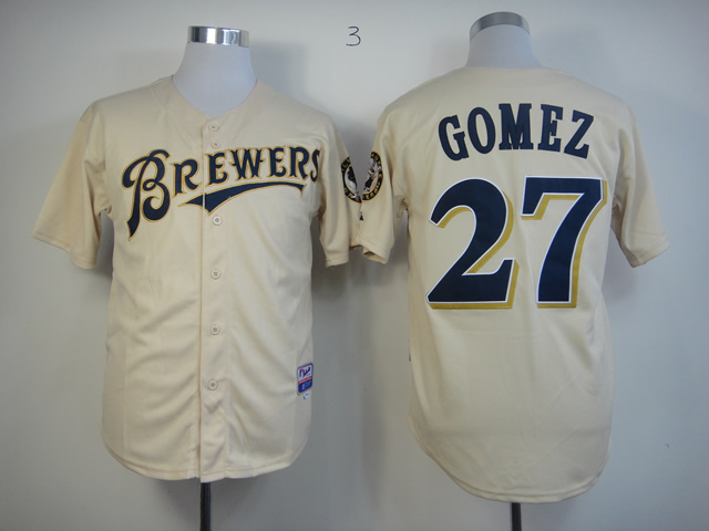 Men Milwaukee Brewers #27 Gomez Cream MLB Jerseys->milwaukee brewers->MLB Jersey